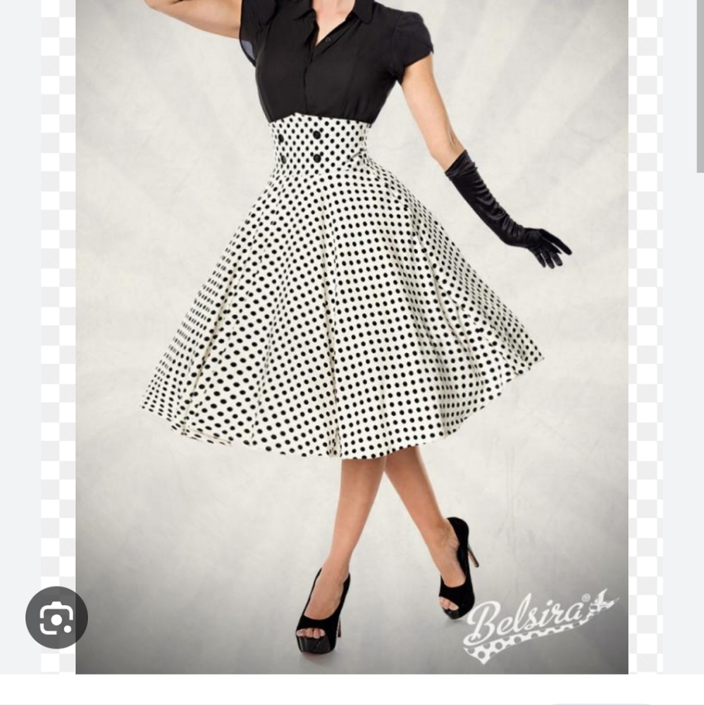 White & Black Dot High Waisted Swing Skirt - XLarge